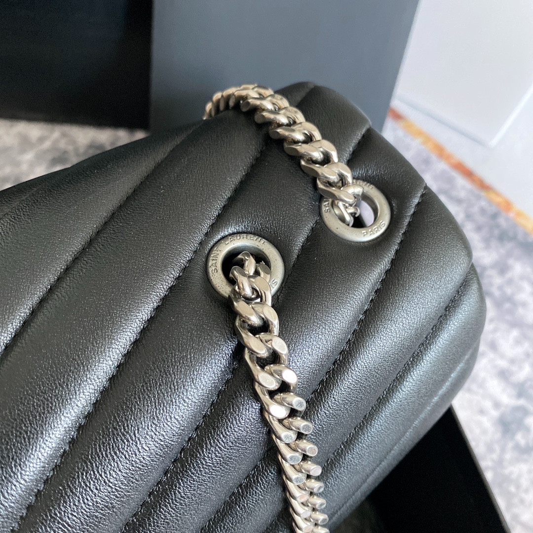 Y51 LOULOU MEDIUM IN QUILTED LEATHER BLACK Silver 12.5 X 8.6 X 3.5 INCHES