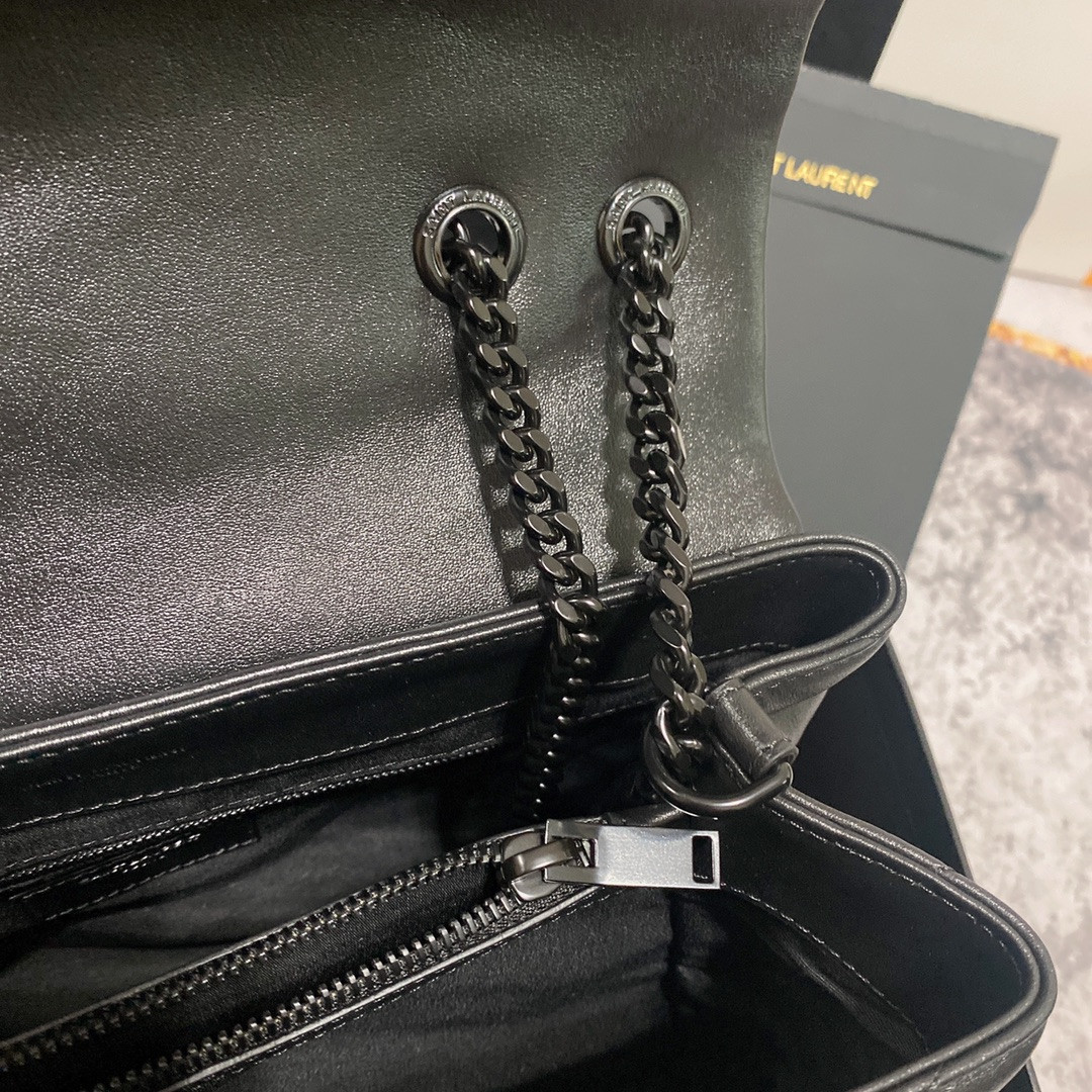 Y51 LOULOU MEDIUM IN QUILTED LEATHER ALL BLACK 12.5 X 8.6 X 3.5 INCHES