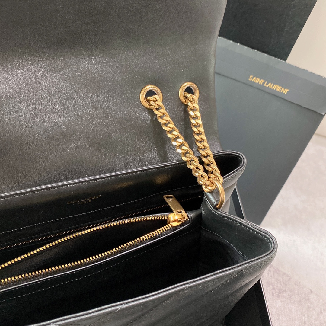 Y51 LOULOU MEDIUM IN QUILTED LEATHER BLACK 12.5 X 8.6 X 3.5 INCHES