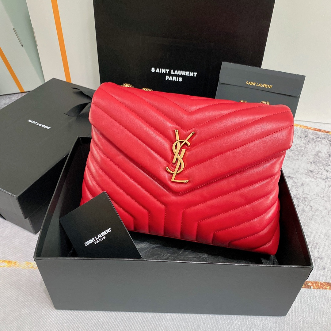 Y51 LOULOU MEDIUM IN QUILTED LEATHER RED 12.5 X 8.6 X 3.5 INCHES