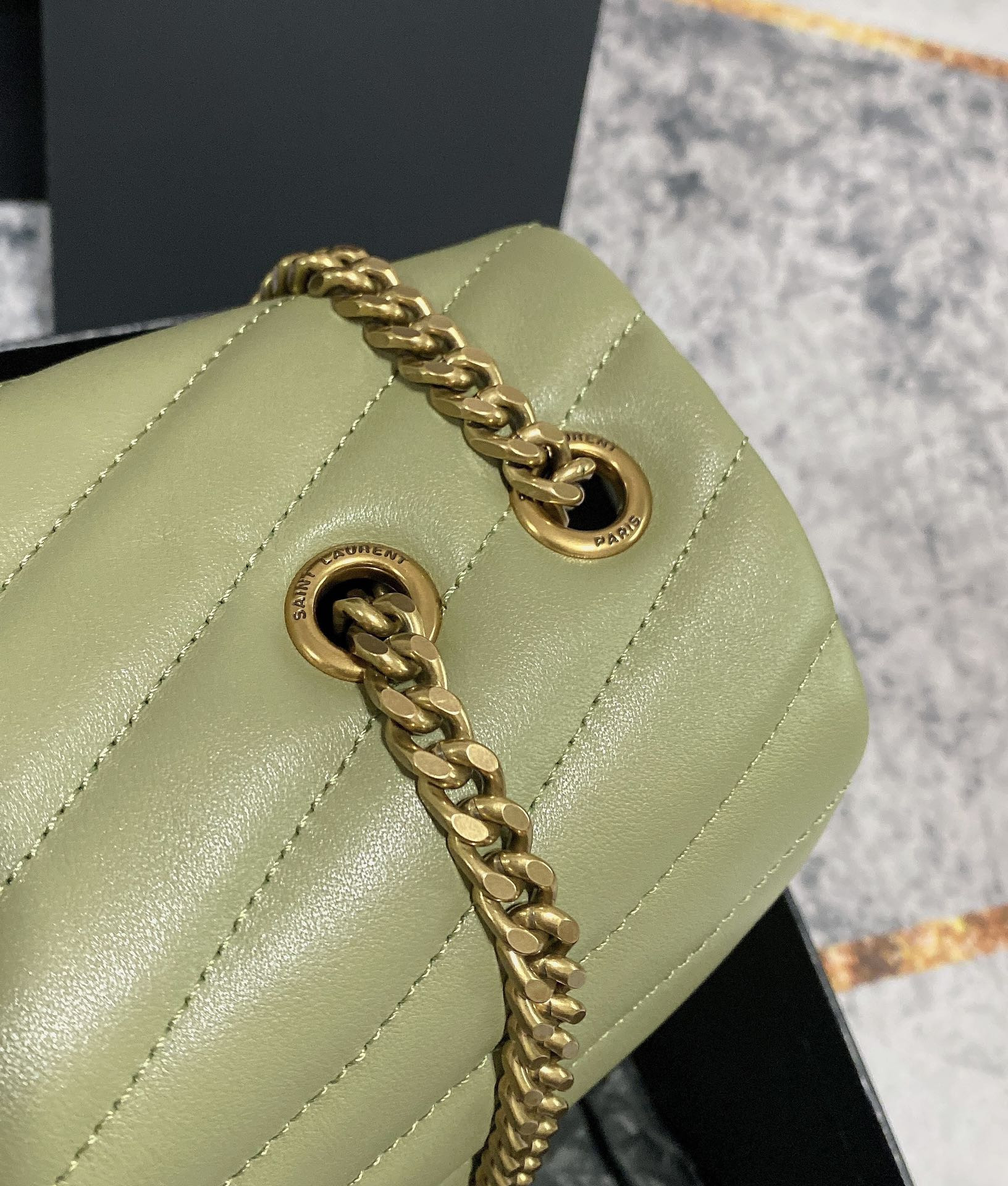 Y51 LOULOU MEDIUM IN QUILTED LEATHER GREEN 12.5 X 8.6 X 3.5 INCHES
