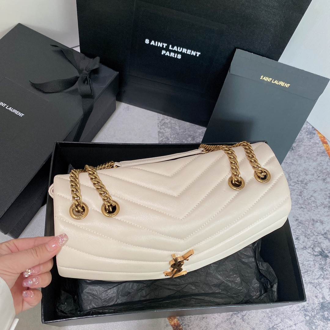 Y51 LOULOU MEDIUM IN QUILTED LEATHER BLANC VINTAGE 12.5 X 8.6 X 3.5 INCHES