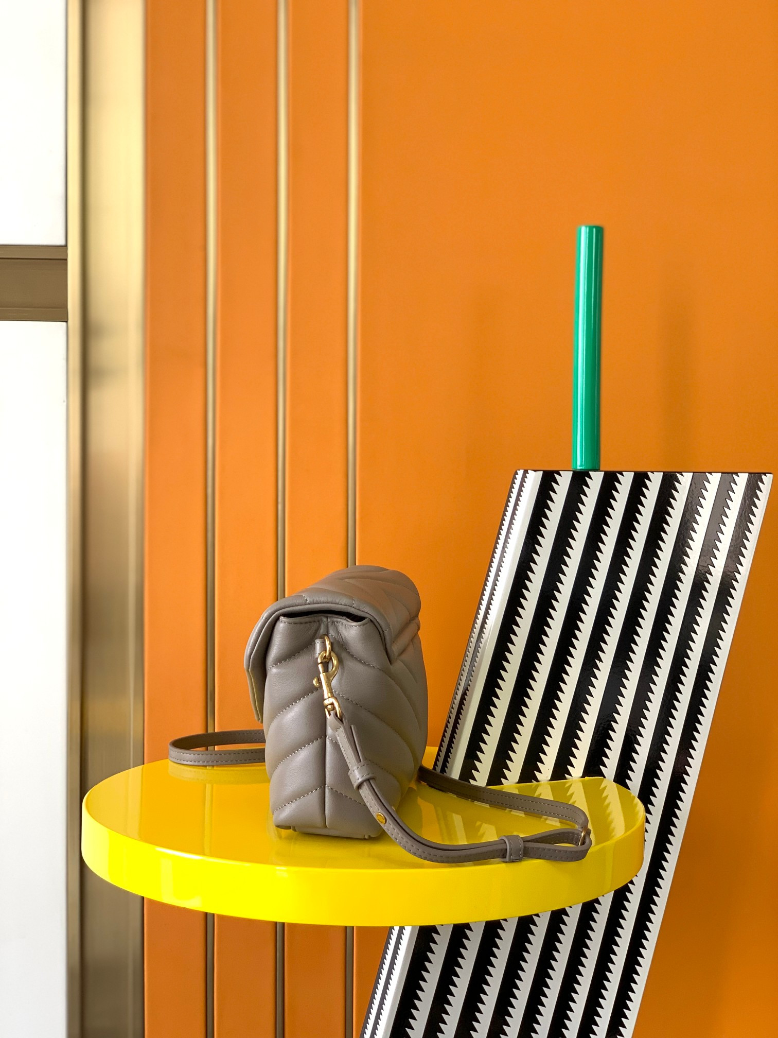 Y51 TOY LOULOU IN QUILTED LEATHER GREYISH BROWN 7.9 X 5.5 X 3 INCHES