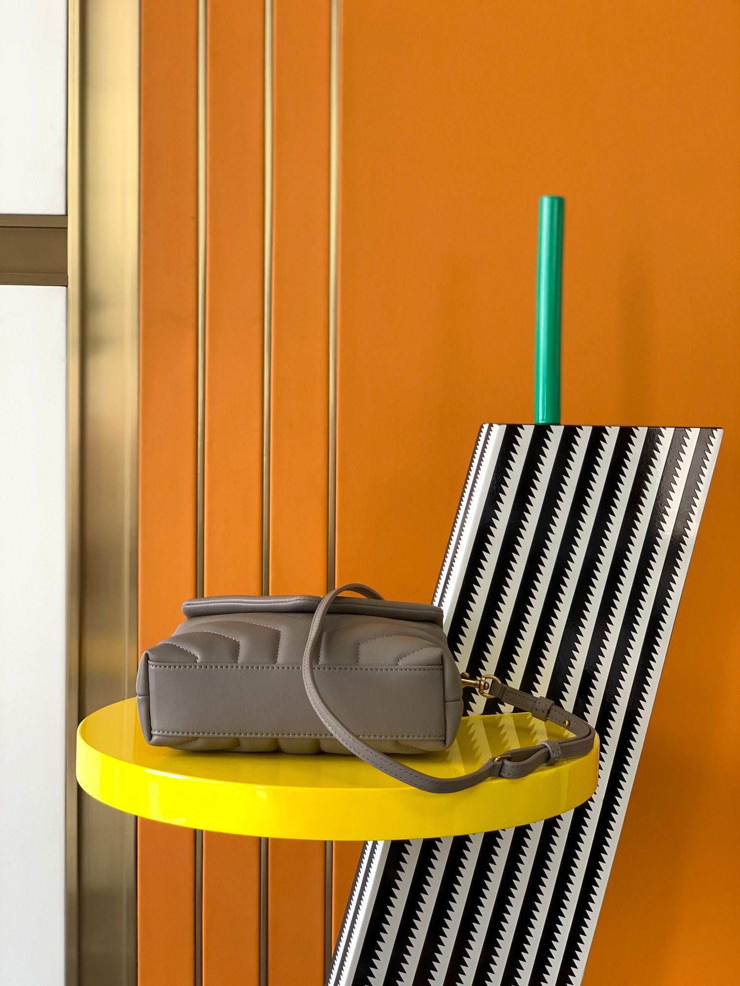 Y51 TOY LOULOU IN QUILTED LEATHER GREYISH BROWN 7.9 X 5.5 X 3 INCHES