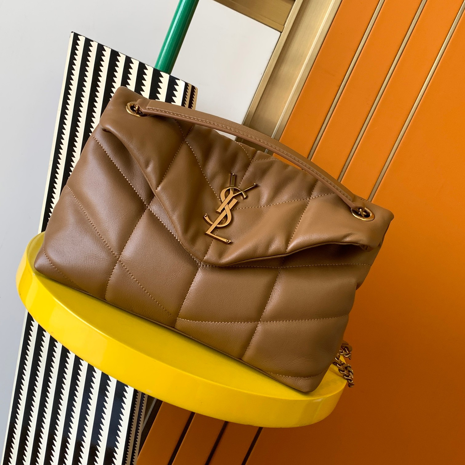 Y51 PUFFER SMALL IN NAPPA LEATHER BROWN 11.4 X 6.6 X 4.3 INCHES