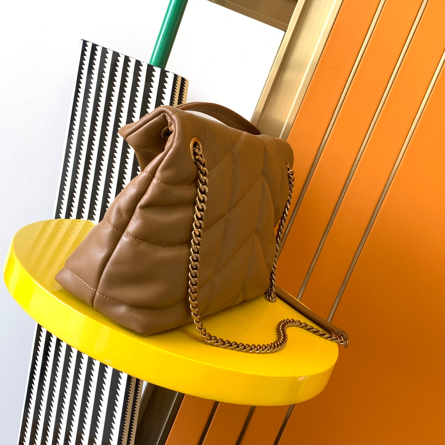 Y51 PUFFER SMALL IN NAPPA LEATHER BROWN 11.4 X 6.6 X 4.3 INCHES