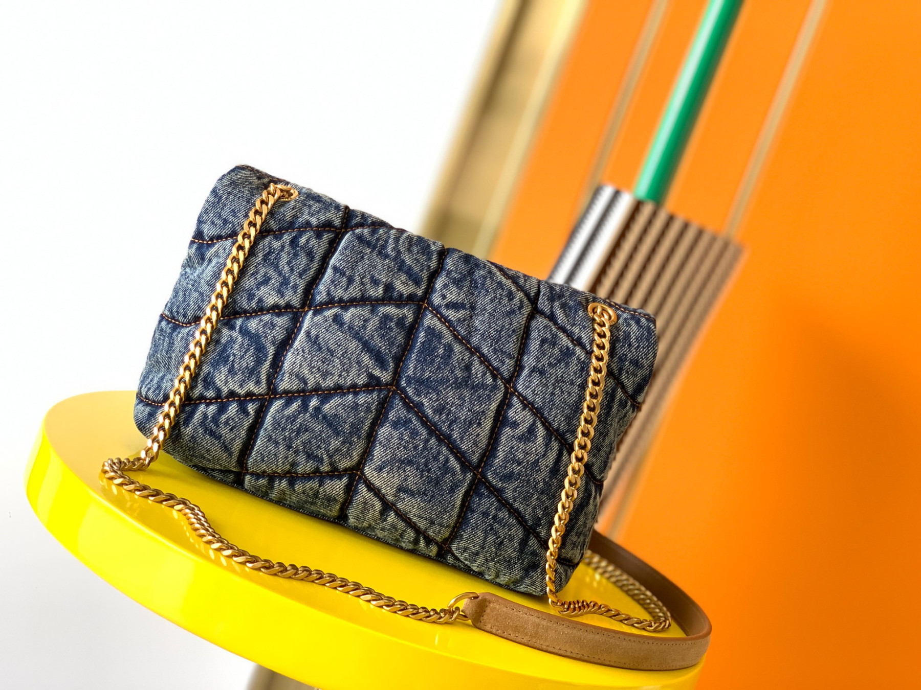 Y51 PUFFER IN SUEDE AND DENIM RODEO BLUE 23 X 15.5 X 5.8 CM