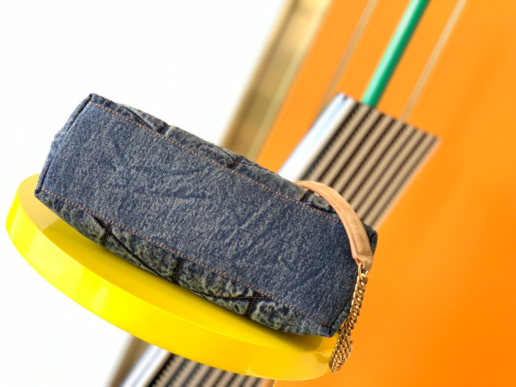 Y51 PUFFER SMALL IN SUEDE AND DENIM RODEO BLUE 11.4 X 6.6 X 4.3 INCHES