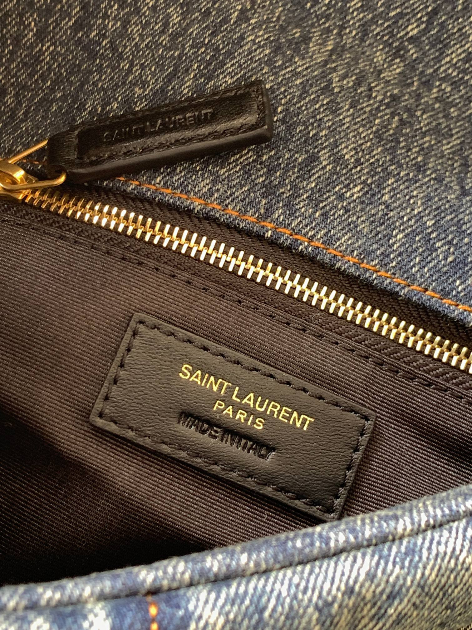 Y51 PUFFER SMALL IN SUEDE AND DENIM RODEO BLUE 11.4 X 6.6 X 4.3 INCHES