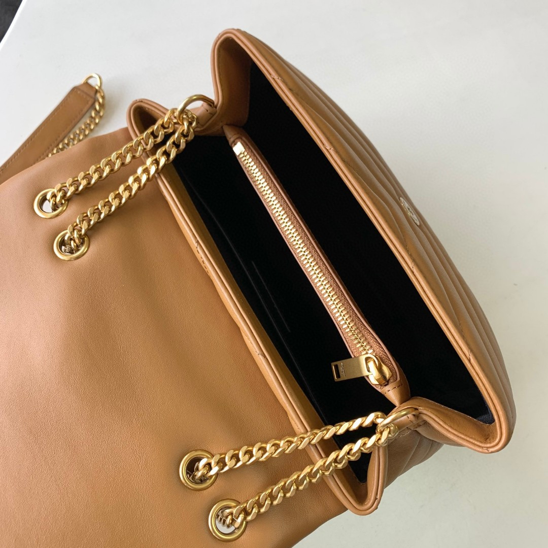 Y51 LOULOU SMALL IN QUILTED LEATHER BROWN 9 X 6.1 X 3.3 INCHES