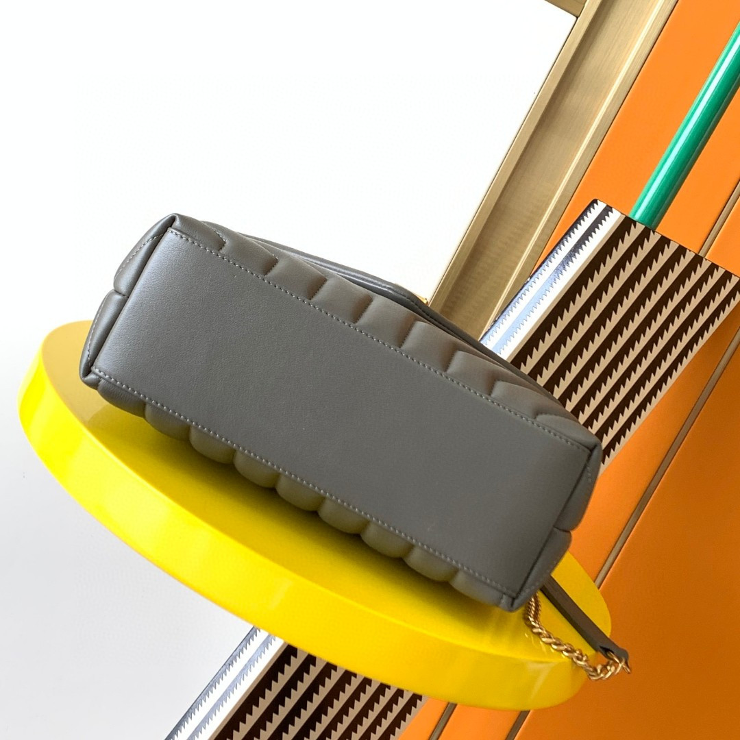 Y51 LOULOU SMALL IN QUILTED LEATHER GRAY GOLD 9 X 6.1 X 3.3 INCHES