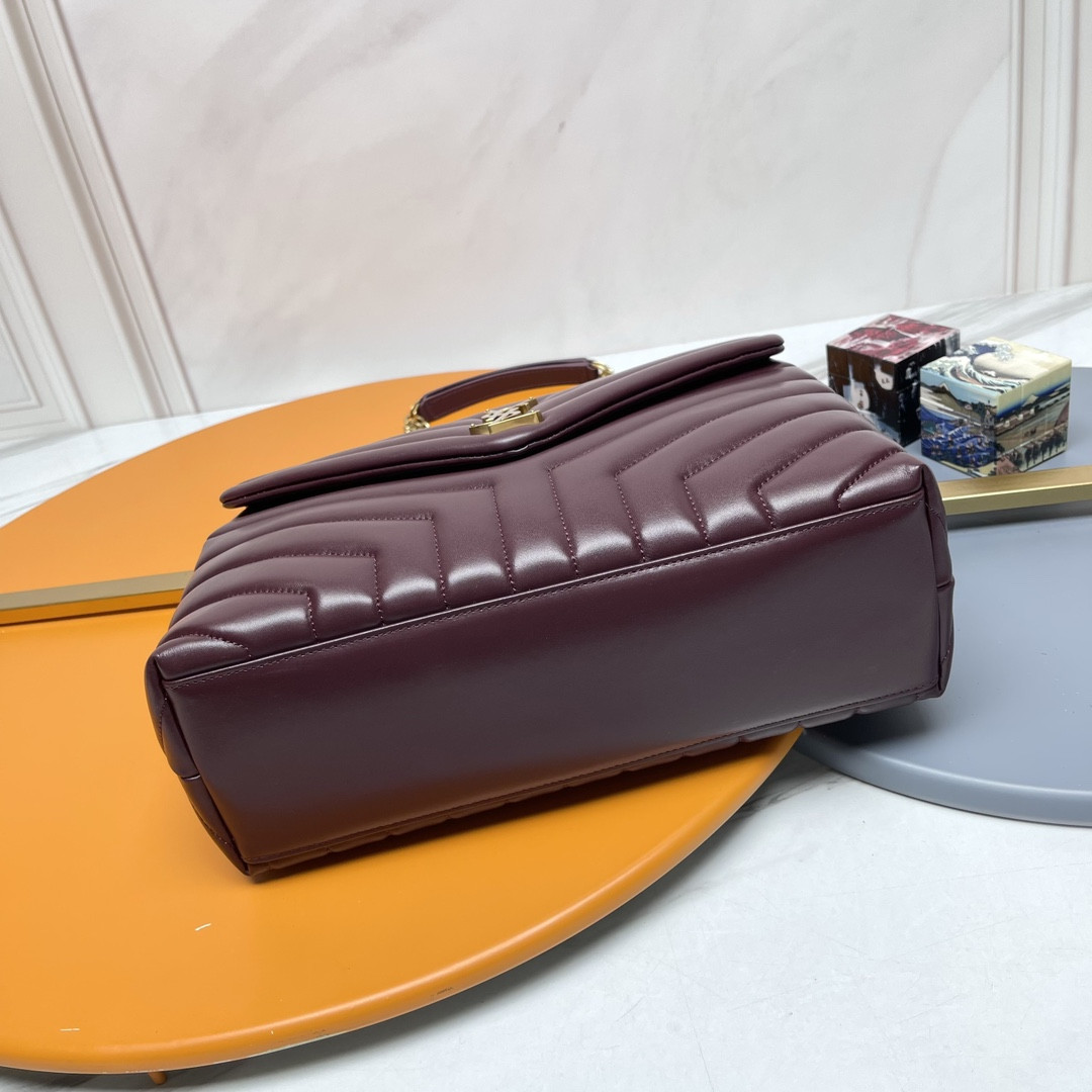 Y51 LOULOU MEDIUM IN QUILTED LEATHER DARK RED 12.5 X 8.6 X 3.5 INCHES