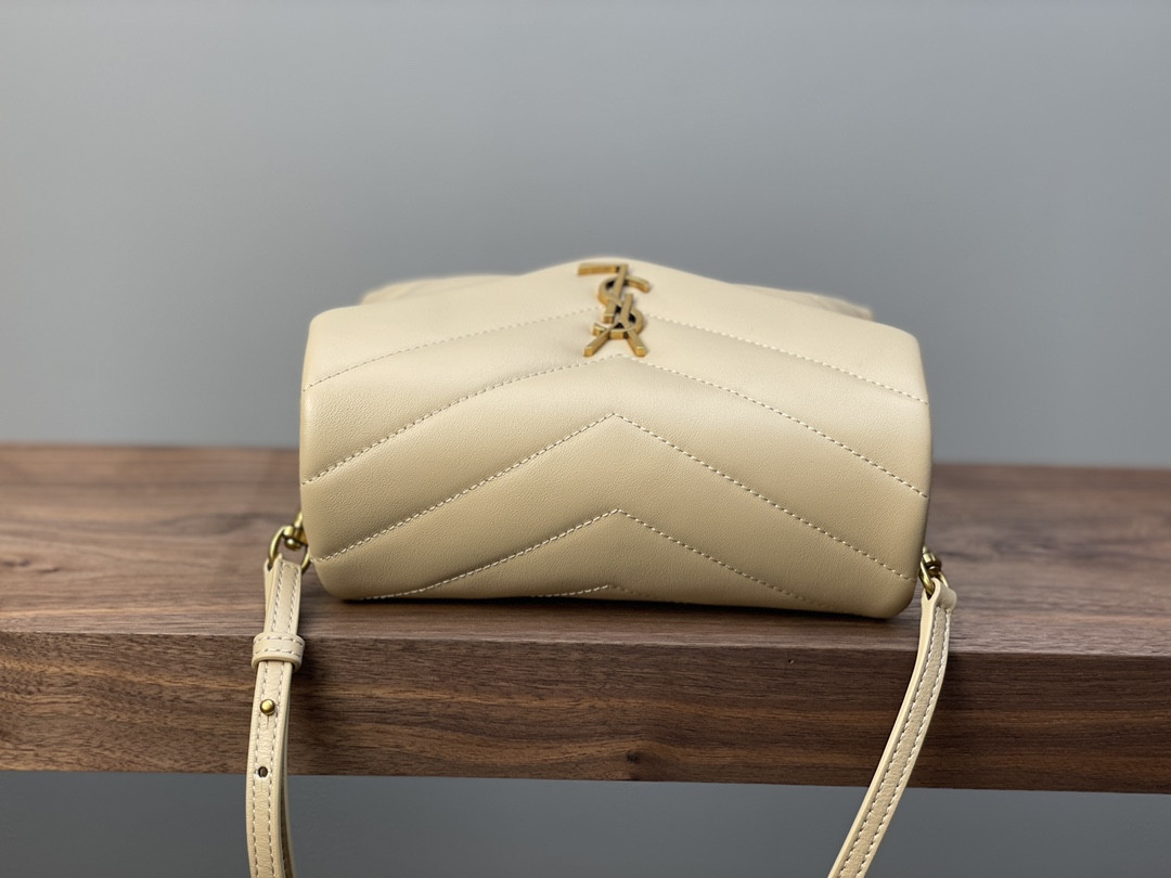 Y51 TOY LOULOU IN QUILTED LEATHER DARK BEIGE 7.9 X 5.5 X 3 INCHES