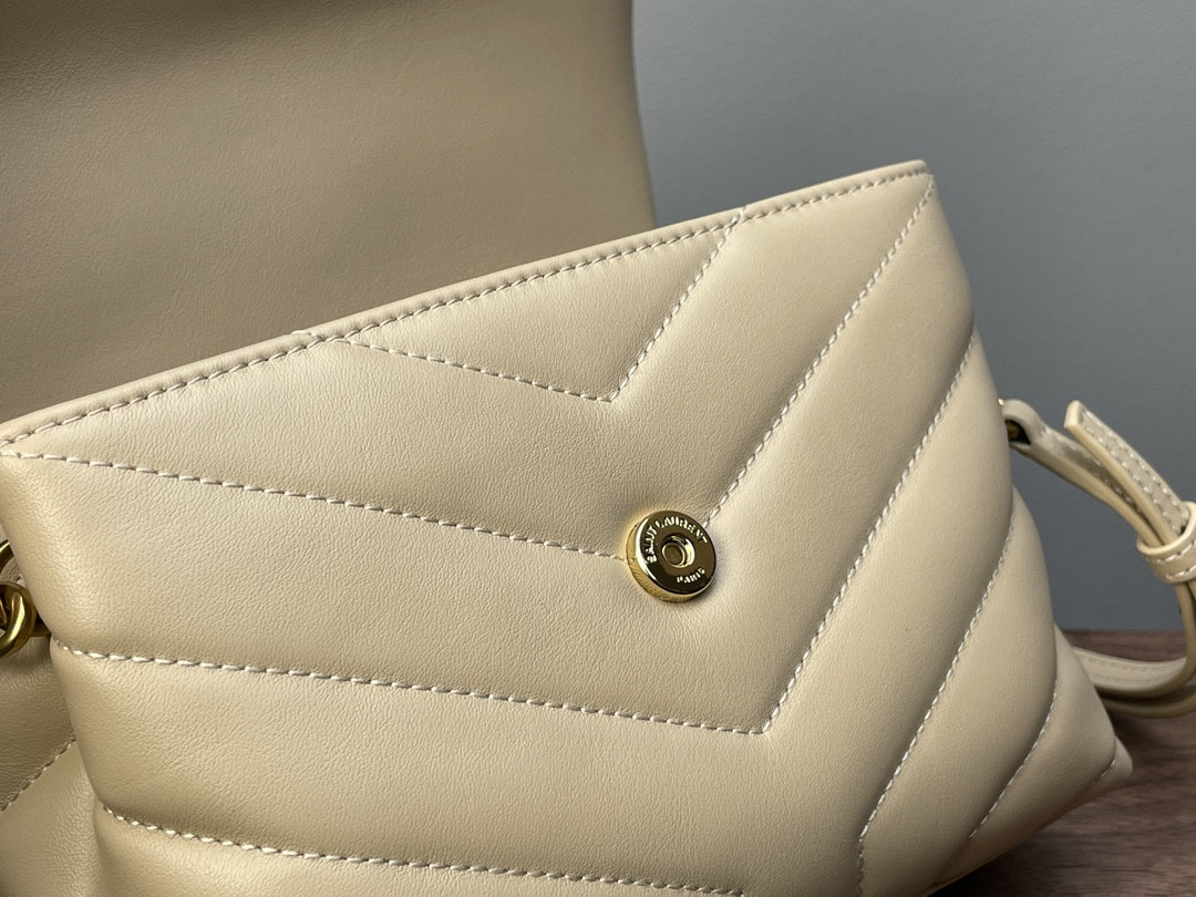 Y51 TOY LOULOU IN QUILTED LEATHER DARK BEIGE 7.9 X 5.5 X 3 INCHES