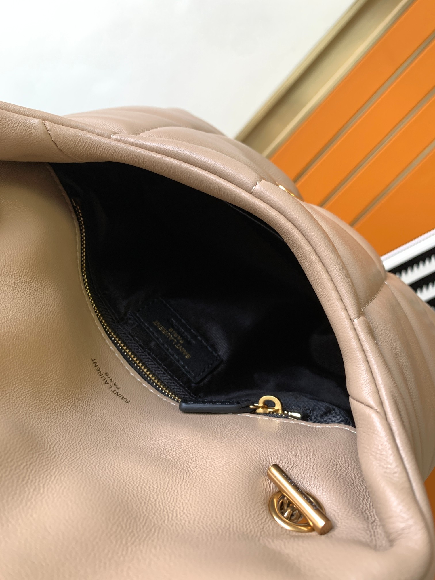 Y51 PUFFER MEDIUM IN NAPPA LEATHER DARK BEIGE 13.7 X 9 X 5.3 INCHES