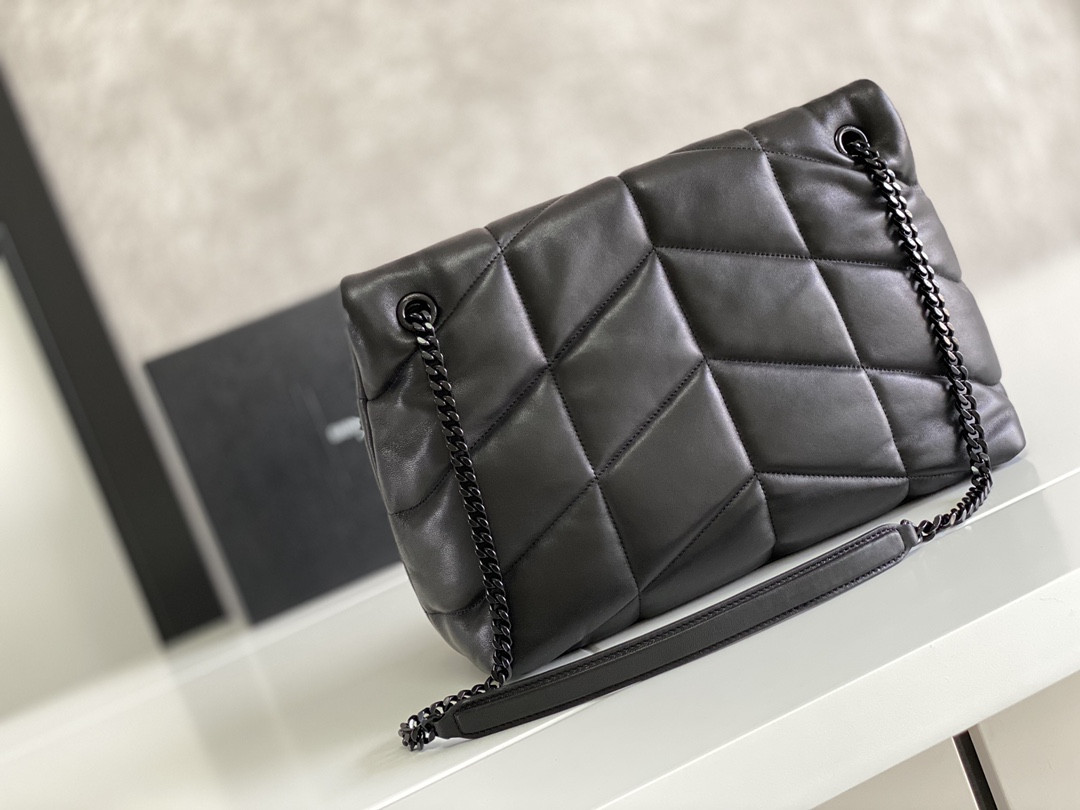Y51 PUFFER MEDIUM IN NAPPA LEATHER ALL BLACK 13.7 X 9 X 5.3 INCHES