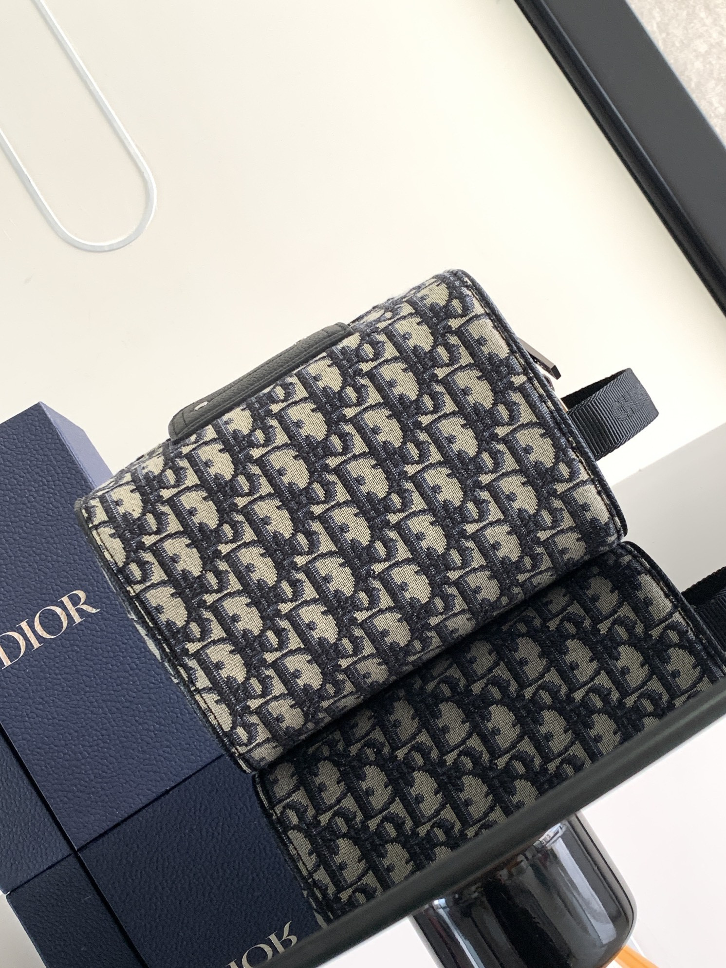 D10r Lingot Toiletry Bag Beige and Black D10r Oblique Jacquard 8.5 x 5 x 4 inches