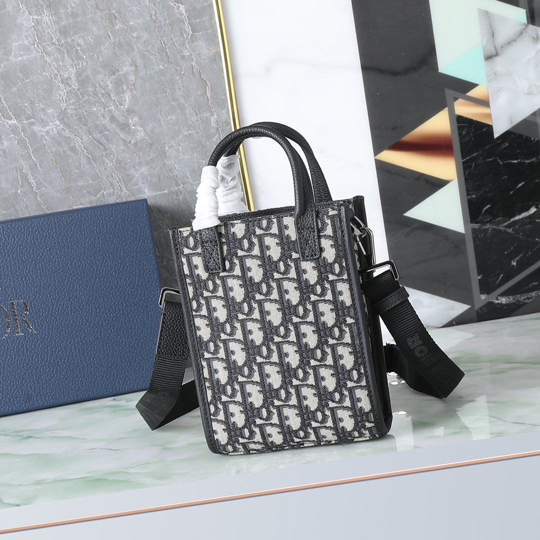 Dior Safari North-South Tote Bag Beige and Black Dior Oblique Jacquard 8.5 x 9.5 x 3 inches