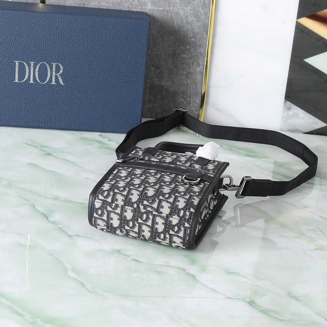 Dior Safari North-South Tote Bag Beige and Black Dior Oblique Jacquard 8.5 x 9.5 x 3 inches