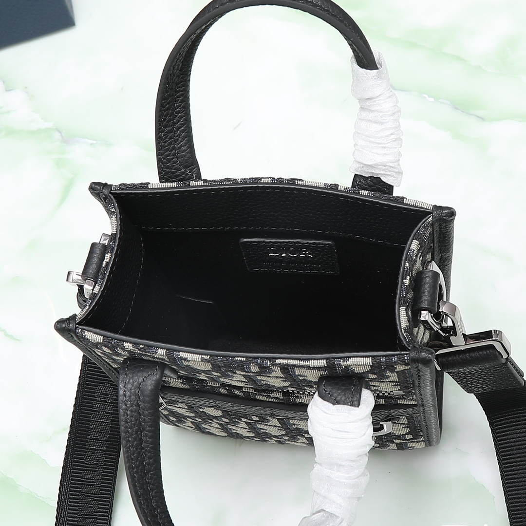 Dior Safari North-South Tote Bag Beige and Black Dior Oblique Jacquard 8.5 x 9.5 x 3 inches