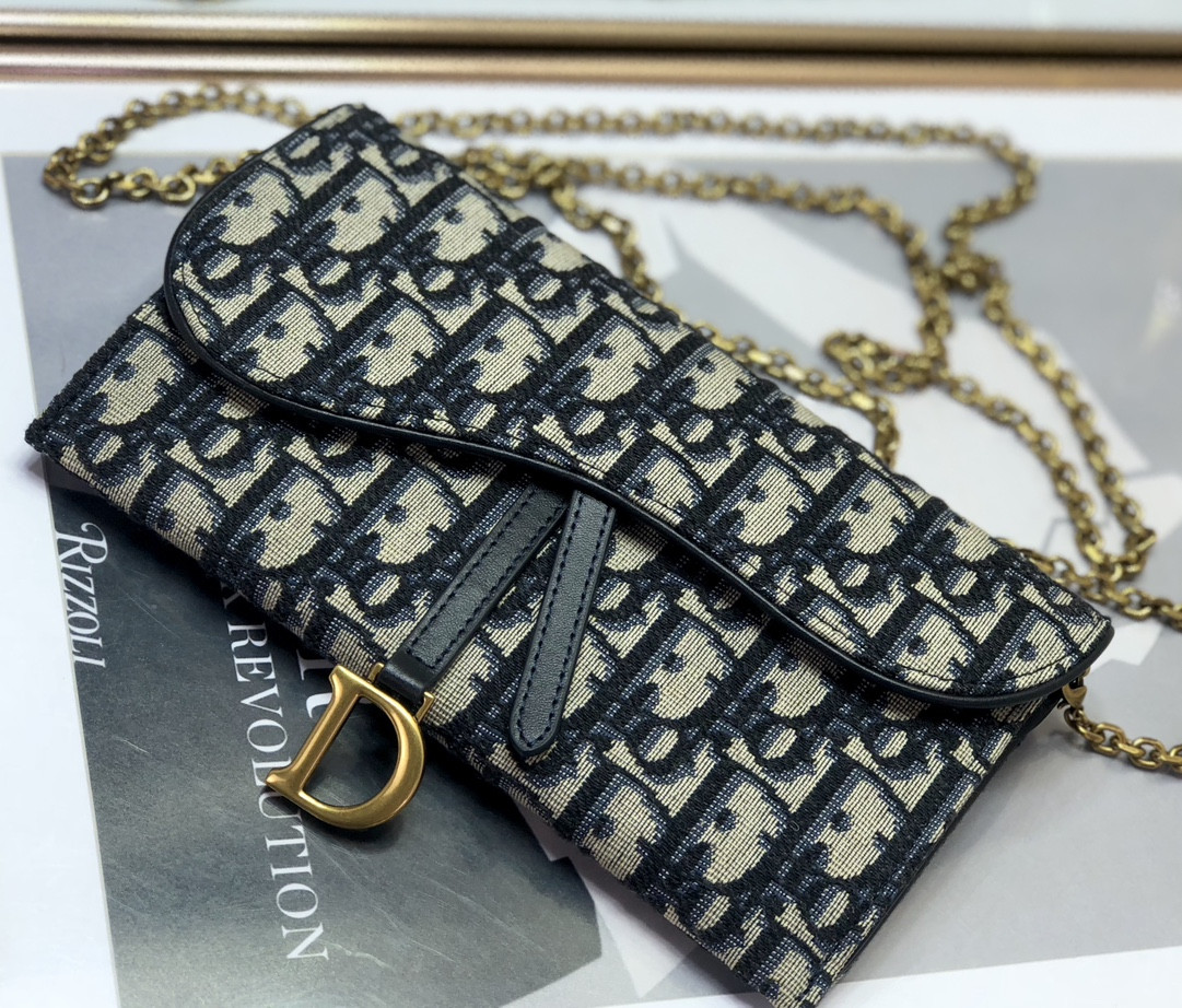 D10r Saddle Pouch with Chain Blue D10r Oblique Jacquard 8.5 x 5 x 1.5 inches