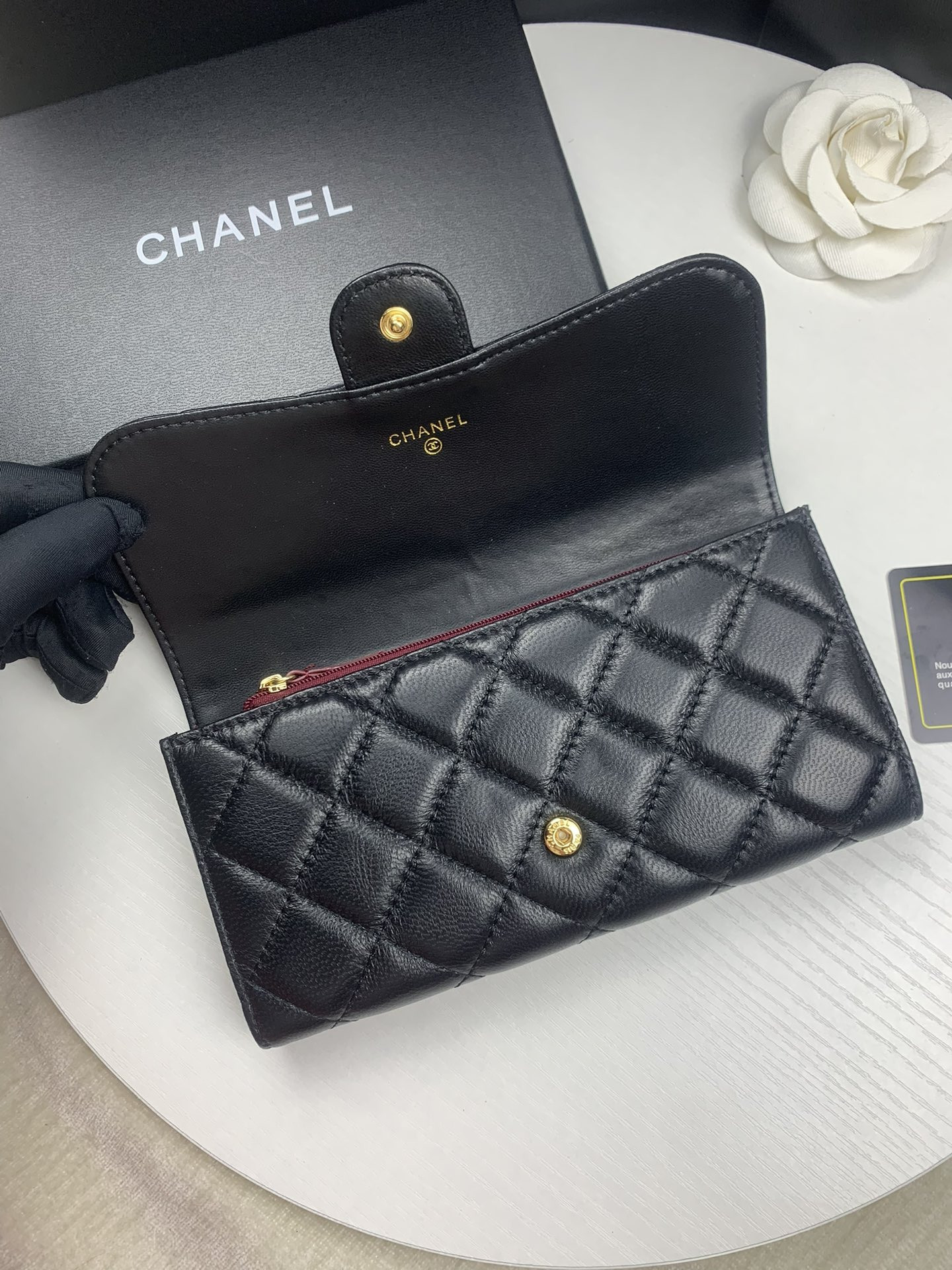 Ch**el FLAP WALLET BLACK 19.5 x10 cm