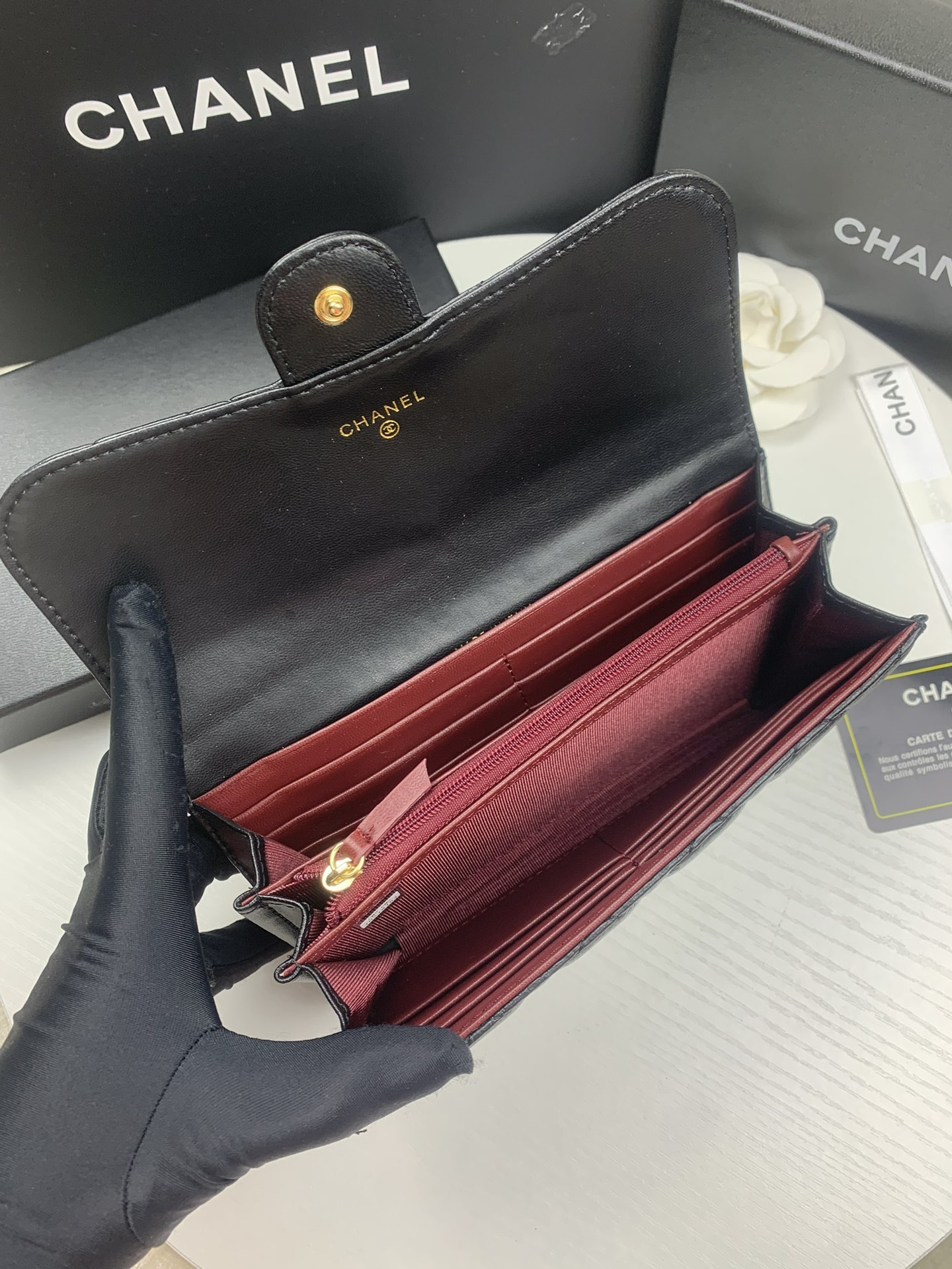 Ch**el FLAP WALLET BLACK 19.5 x10 cm