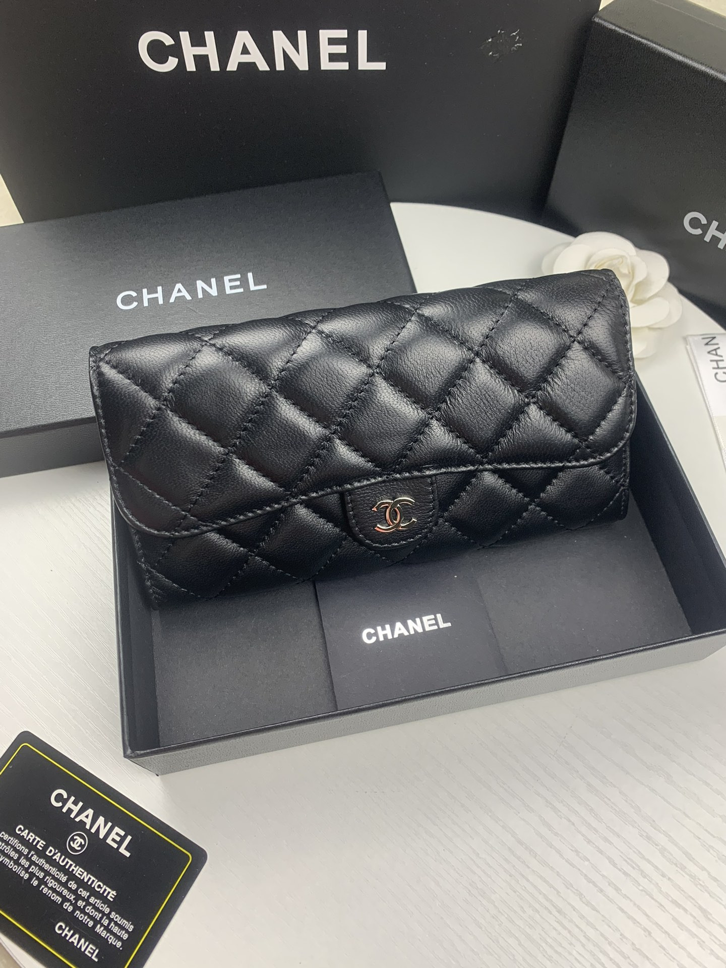 Ch**el FLAP WALLET BLACK 19.5 x10 cm