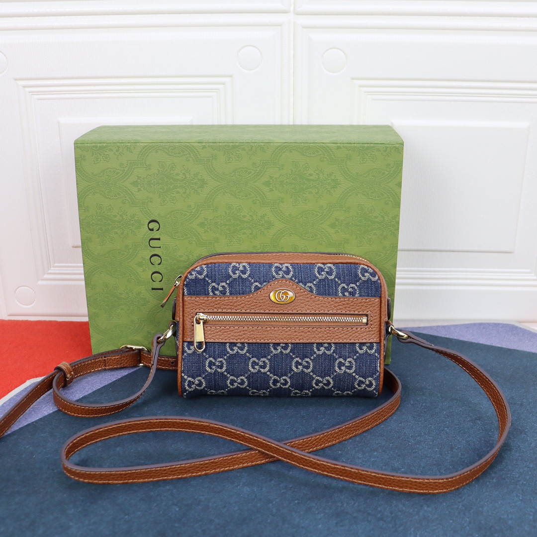 Gvc*1 OPHIDIA GG MINI TOP HANDLE BAG Denim Blue 6.8 W x 4.7 H x 2.1 D