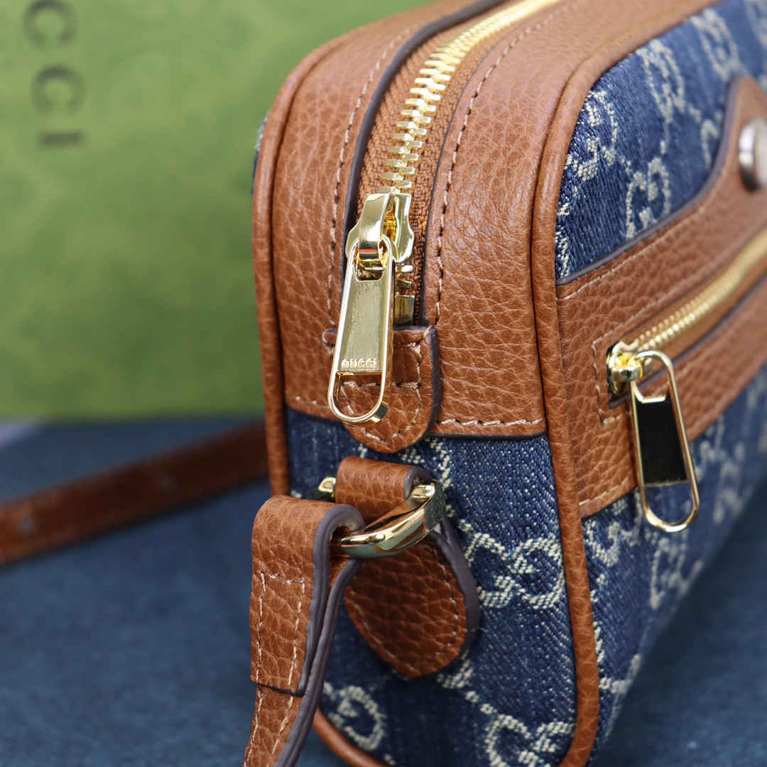 Gvc*1 OPHIDIA GG MINI TOP HANDLE BAG Denim Blue 6.8 W x 4.7 H x 2.1 D