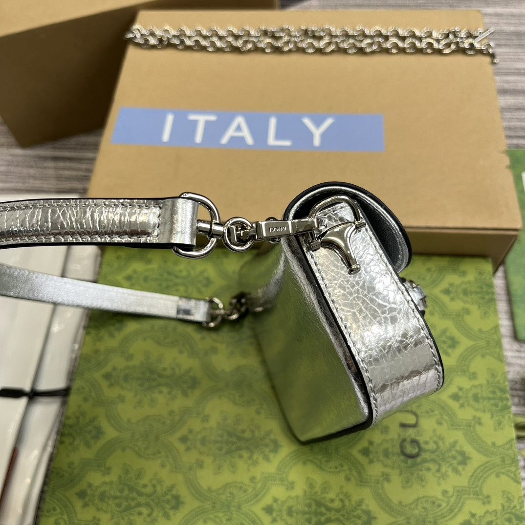 Gvc*1 HORSEBIT 1955 MINI SHOULDER BAG SILVER 7.7"W x 5-3.1"H x 2.4-1.2"D