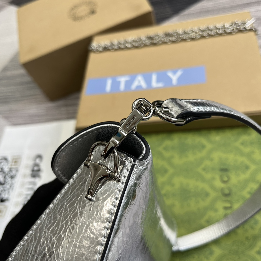 Gvc*1 HORSEBIT 1955 MINI SHOULDER BAG SILVER 7.7"W x 5-3.1"H x 2.4-1.2"D