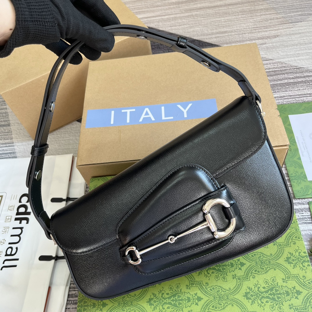 Gvc*1 HORSEBIT 1955 SMALL SHOULDER BAG Black 10.4"W x 6.7-4.1"H x 3.1-1.6"D