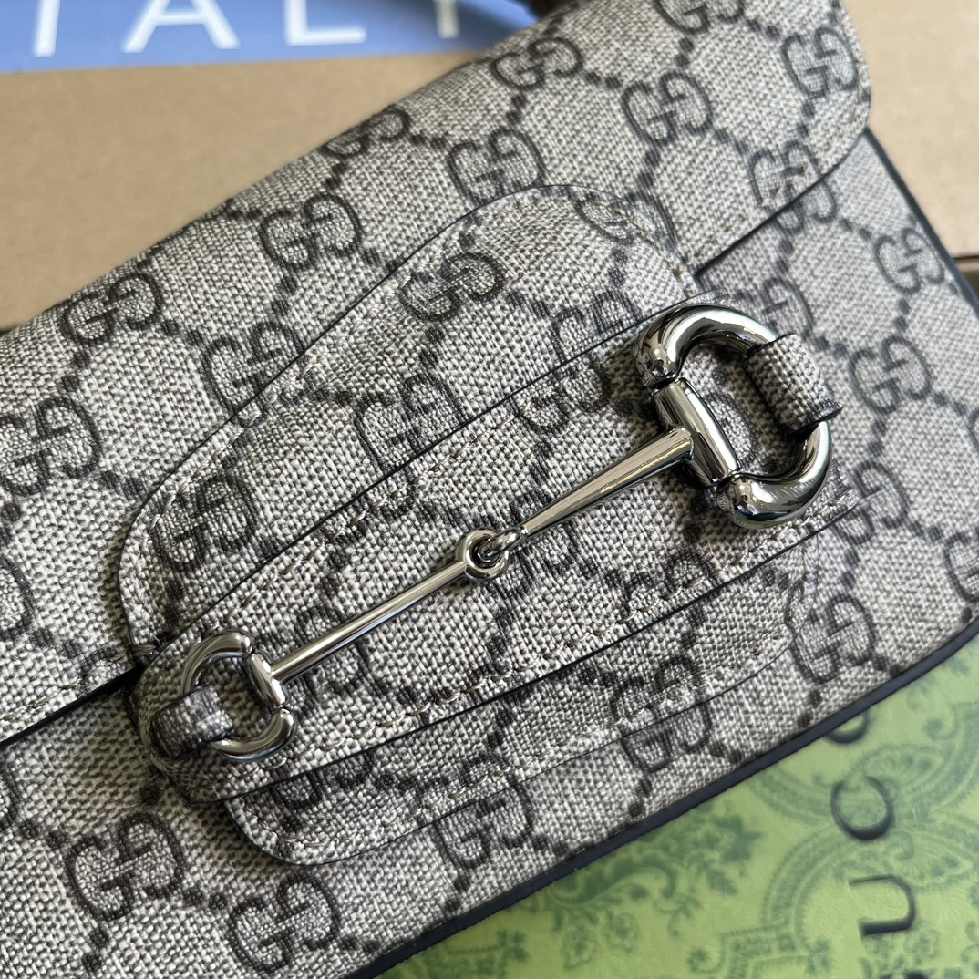 Gvc*1 HORSEBIT 1955 MINI SHOULDER BAG Beige and ebony 7.7"W x 5-3.1"H x 2.4-1.2"D