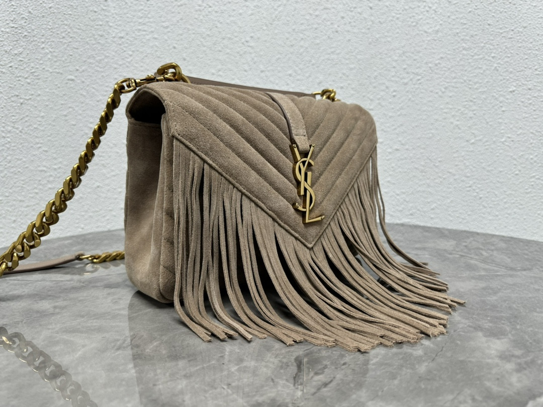 Y51 COLLEGE MEDIUM IN QUILTED SUEDE GRAY 9.4 X 6.6 X 2.5 INCHES