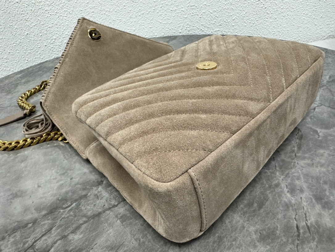 Y51 COLLEGE MEDIUM IN QUILTED SUEDE GRAY 9.4 X 6.6 X 2.5 INCHES