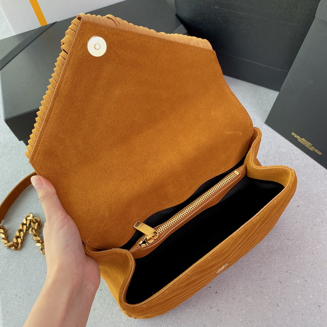 Y51 COLLEGE MEDIUM IN QUILTED SUEDE ORANGE 9.4 X 6.6 X 2.5 INCHES