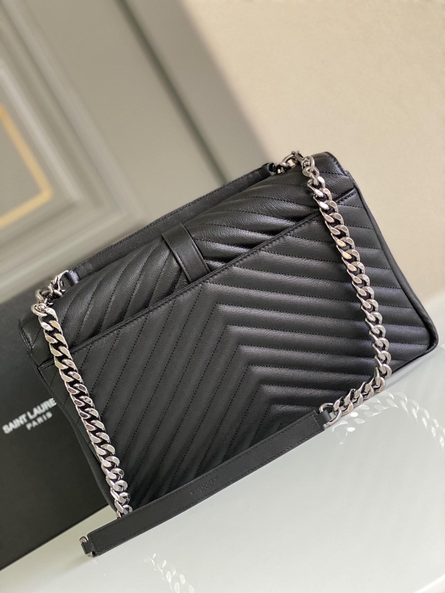 Y51 COLLEGE LARGE IN QUILTED LEATHER BLACK SILVER 32X21X8 CM