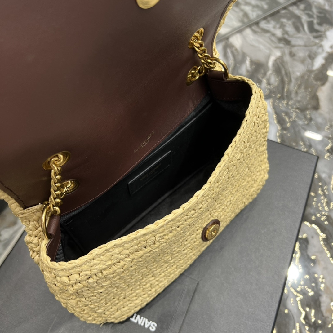 Y51 NIKI CHAIN BAG IN RAFFIA AND LEATHER BEIGE 22×16.5×12 CM