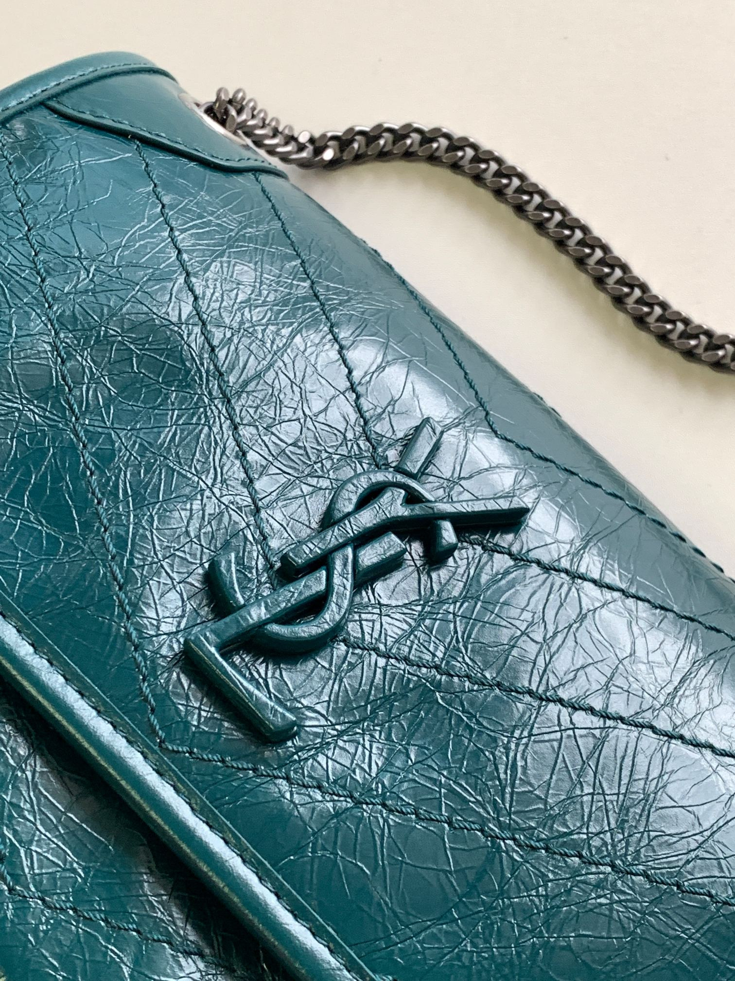 Y51 NIKI BABY IN VINTAGE LEATHER BLUE 8.2 X 6 X 2.9 INCHES