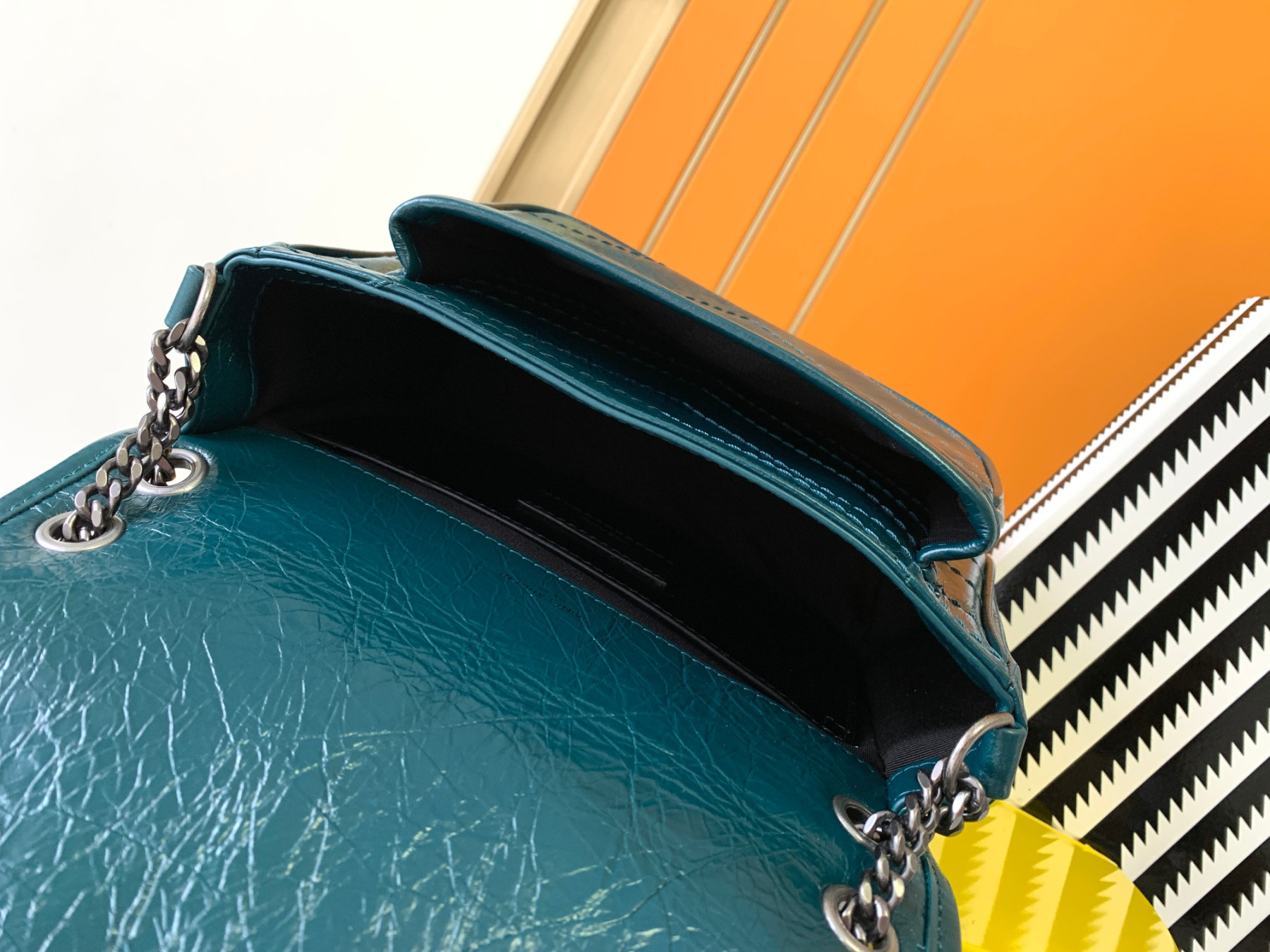 Y51 NIKI BABY IN VINTAGE LEATHER BLUE 8.2 X 6 X 2.9 INCHES