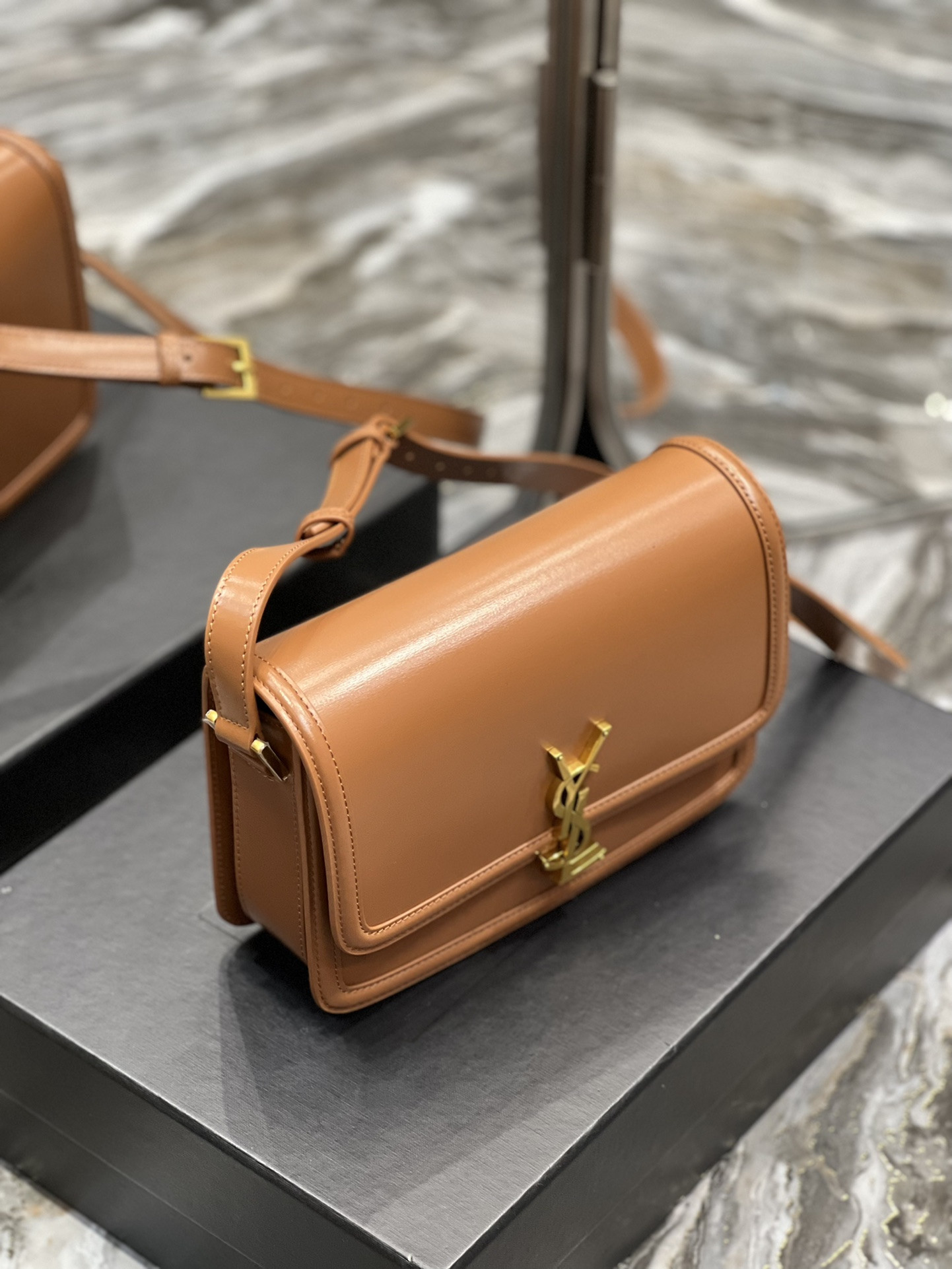 Y51 SOLFERINO MEDIUM SATCHEL IN BOX Sa1nt Lau*nt BROWN 9.1 X 6.3 X 2.4 INCHES