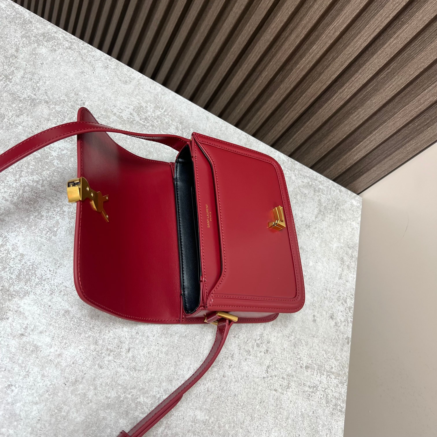 Y51 SOLFERINO SMALL SATCHEL IN BOX Sa1nt Lau*nt RED 7.4 X 5.1 X 1.9 INCHES