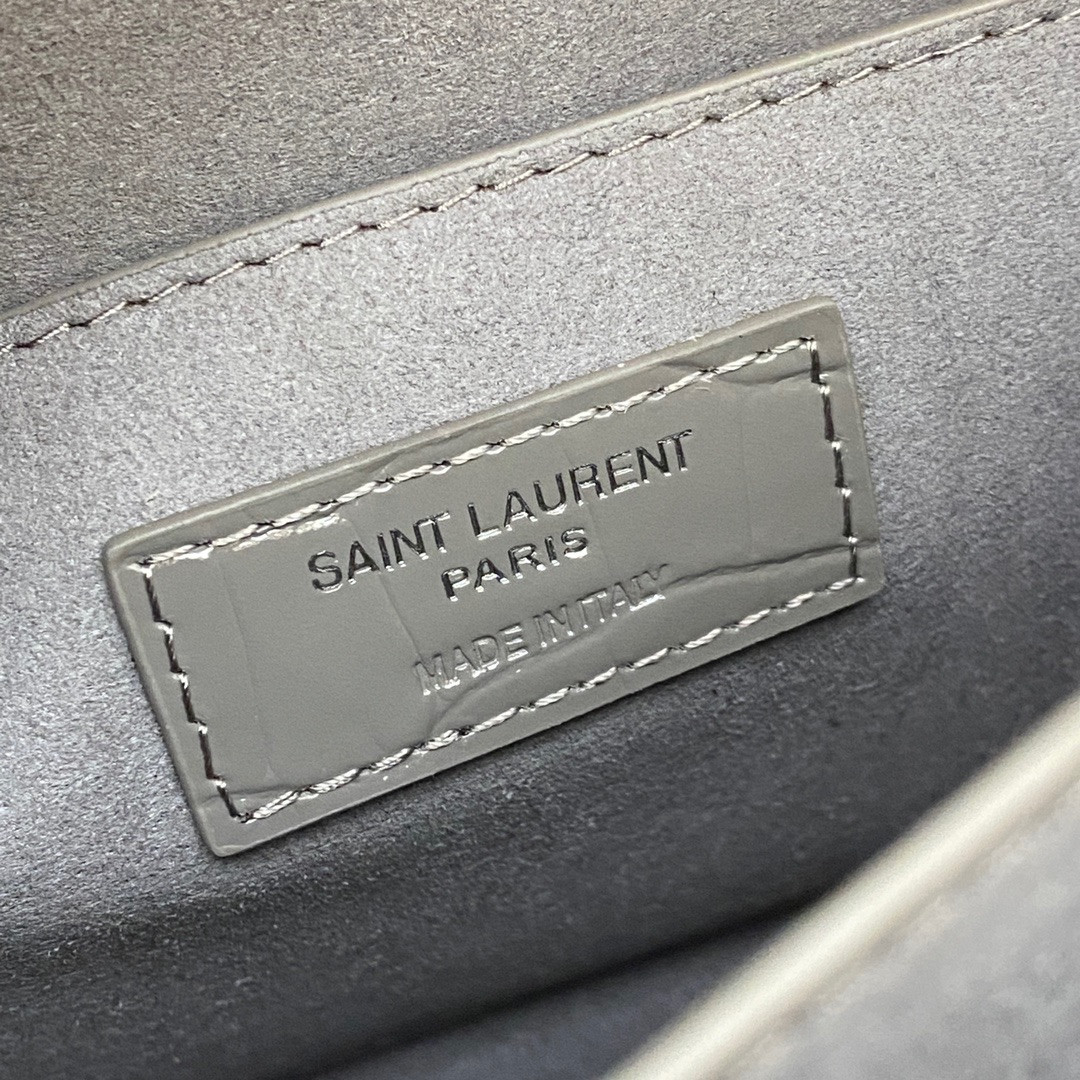 Y51 SUNSET MEDIUM IN CROCODILE-EMBOSSED LEATHER GRAY 8 X 6.2 X 2.5 INCHES