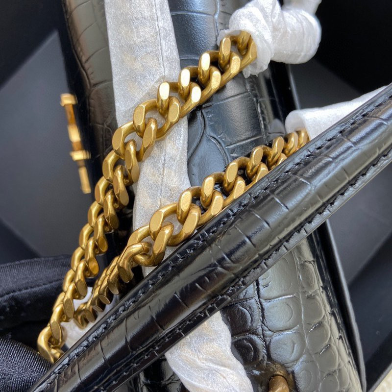 Y51 SUNSET MEDIUM IN CROCODILE-EMBOSSED LEATHER BLACK 8 X 6.2 X 2.5 INCHES