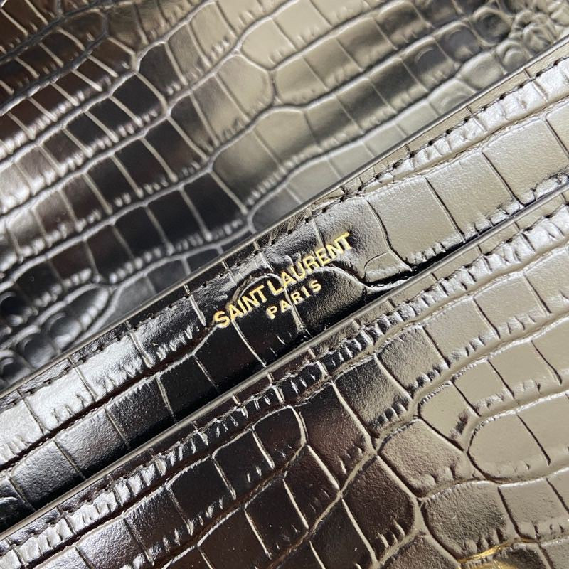 Y51 SUNSET MEDIUM IN CROCODILE-EMBOSSED LEATHER BLACK 8 X 6.2 X 2.5 INCHES