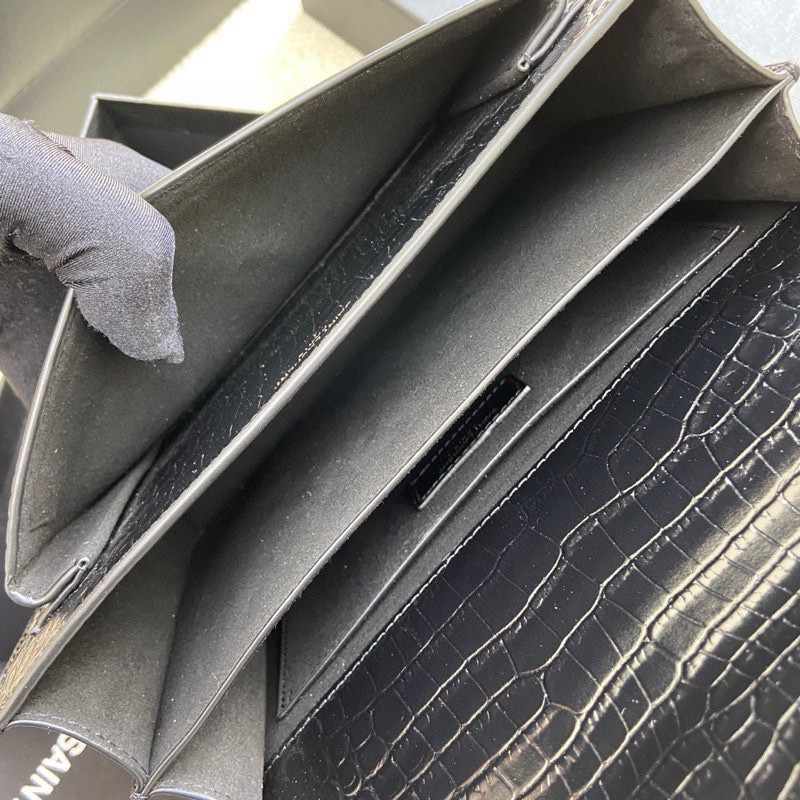 Y51 SUNSET MEDIUM IN CROCODILE-EMBOSSED LEATHER BLACK 8 X 6.2 X 2.5 INCHES