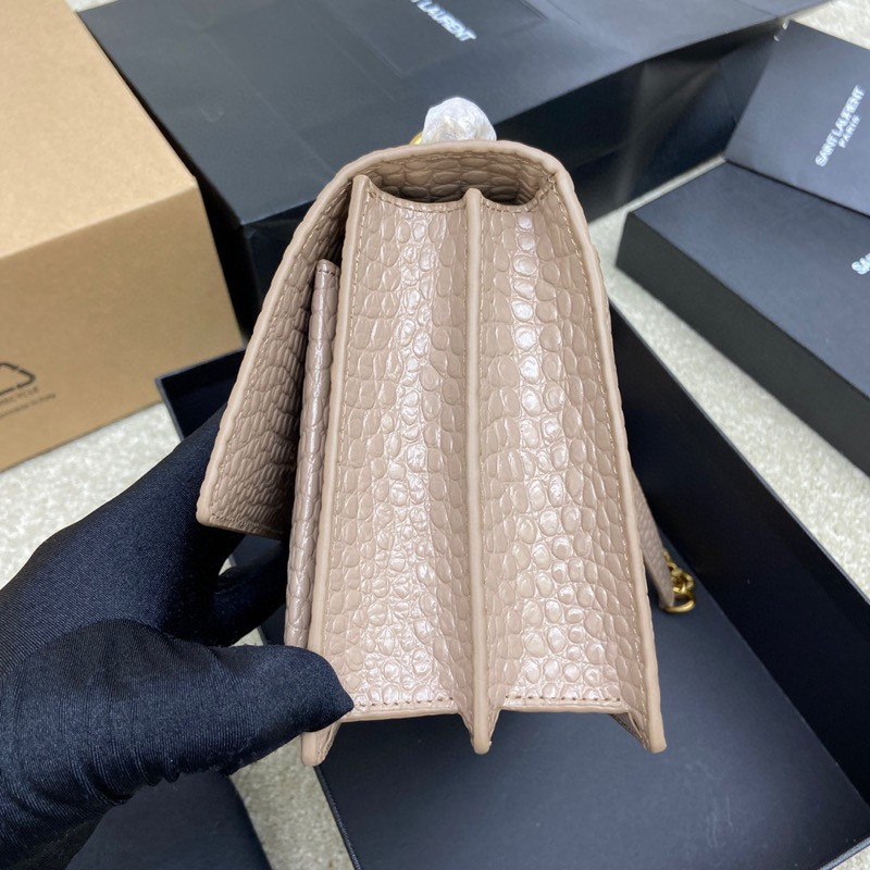 Y51 SUNSET MEDIUM IN CROCODILE-EMBOSSED LEATHER DARK BEIGE 8 X 6.2 X 2.5 INCHES