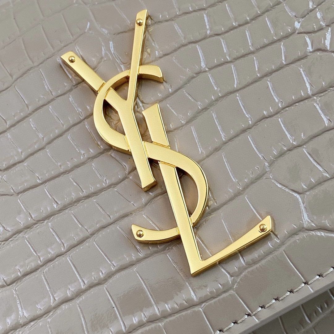 Y51 SUNSET MEDIUM IN CROCODILE-EMBOSSED LEATHER DARK BEIGE 8 X 6.2 X 2.5 INCHES