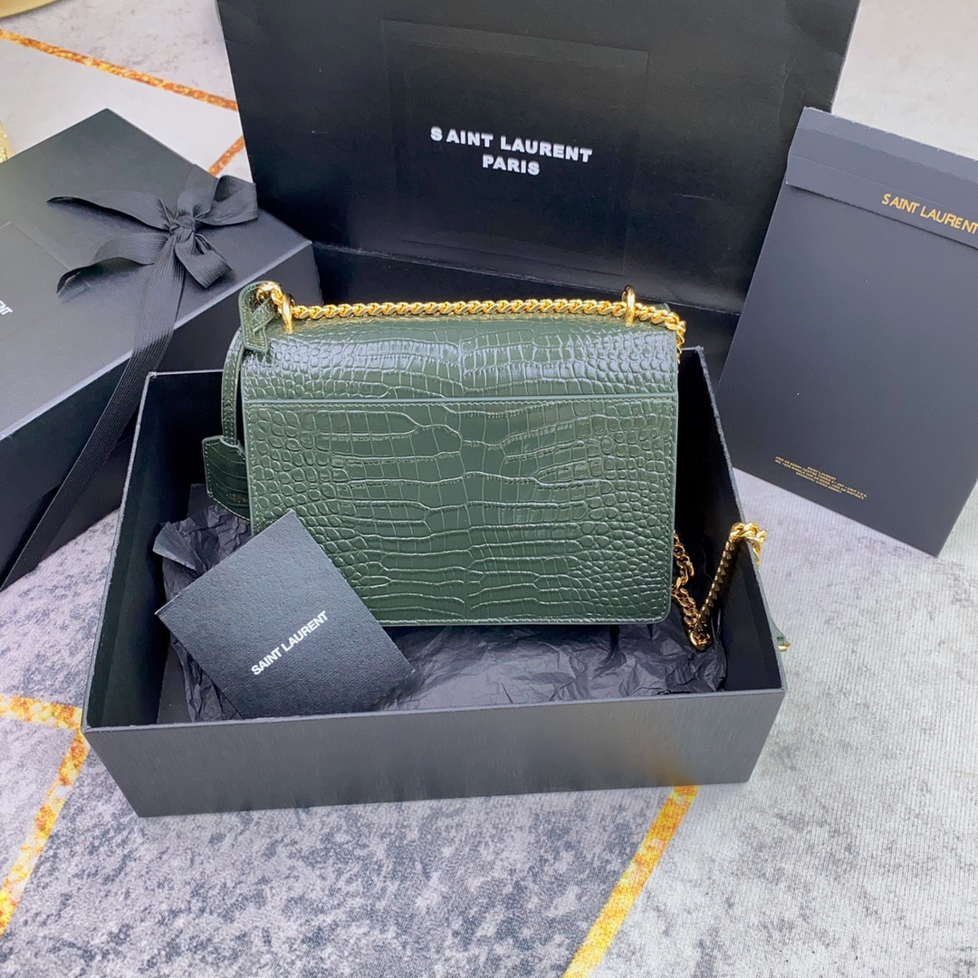 Y51 SUNSET MEDIUM IN CROCODILE-EMBOSSED LEATHER MINT 8 X 6.2 X 2.5 INCHES